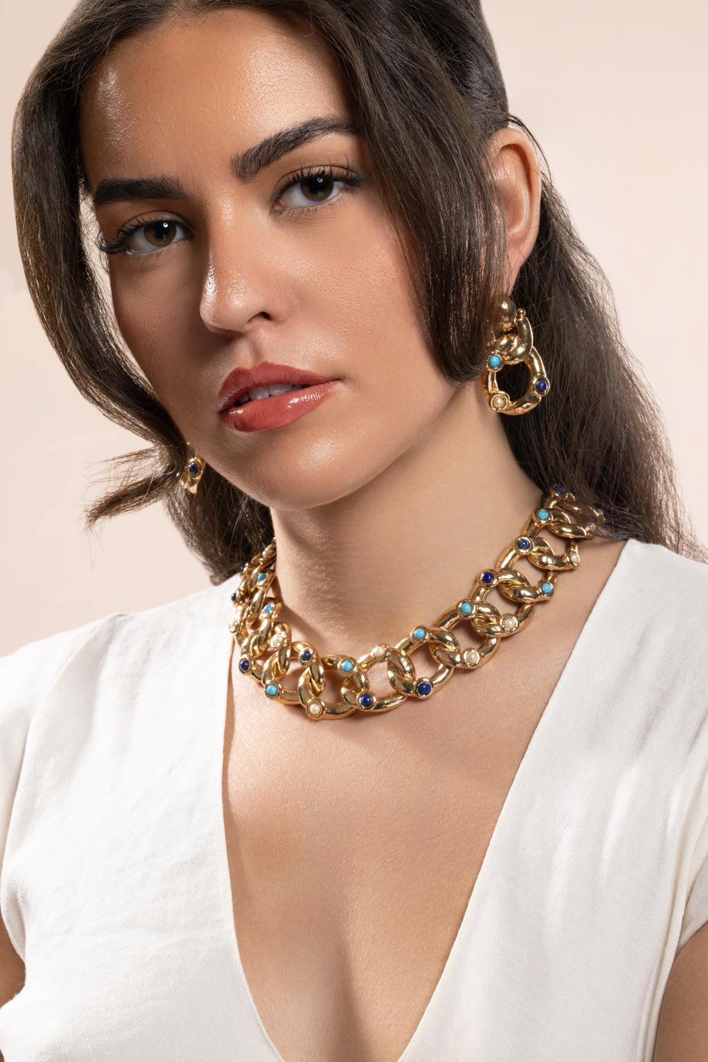 Turquoise Lapis Pearl Mitsi Necklace - Image 4