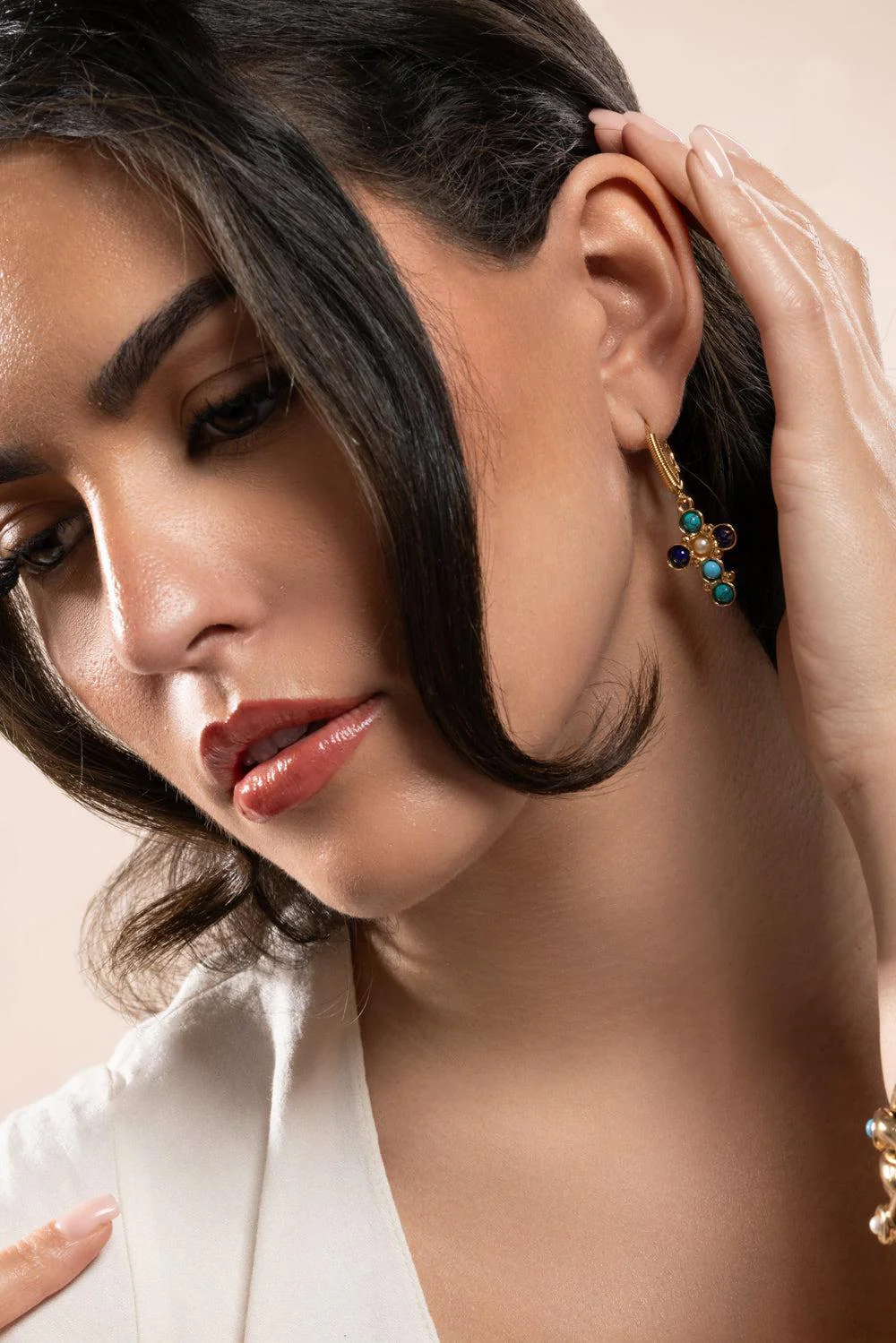 Turquoise Lapis Tao Cruzita Earrings - Image 2