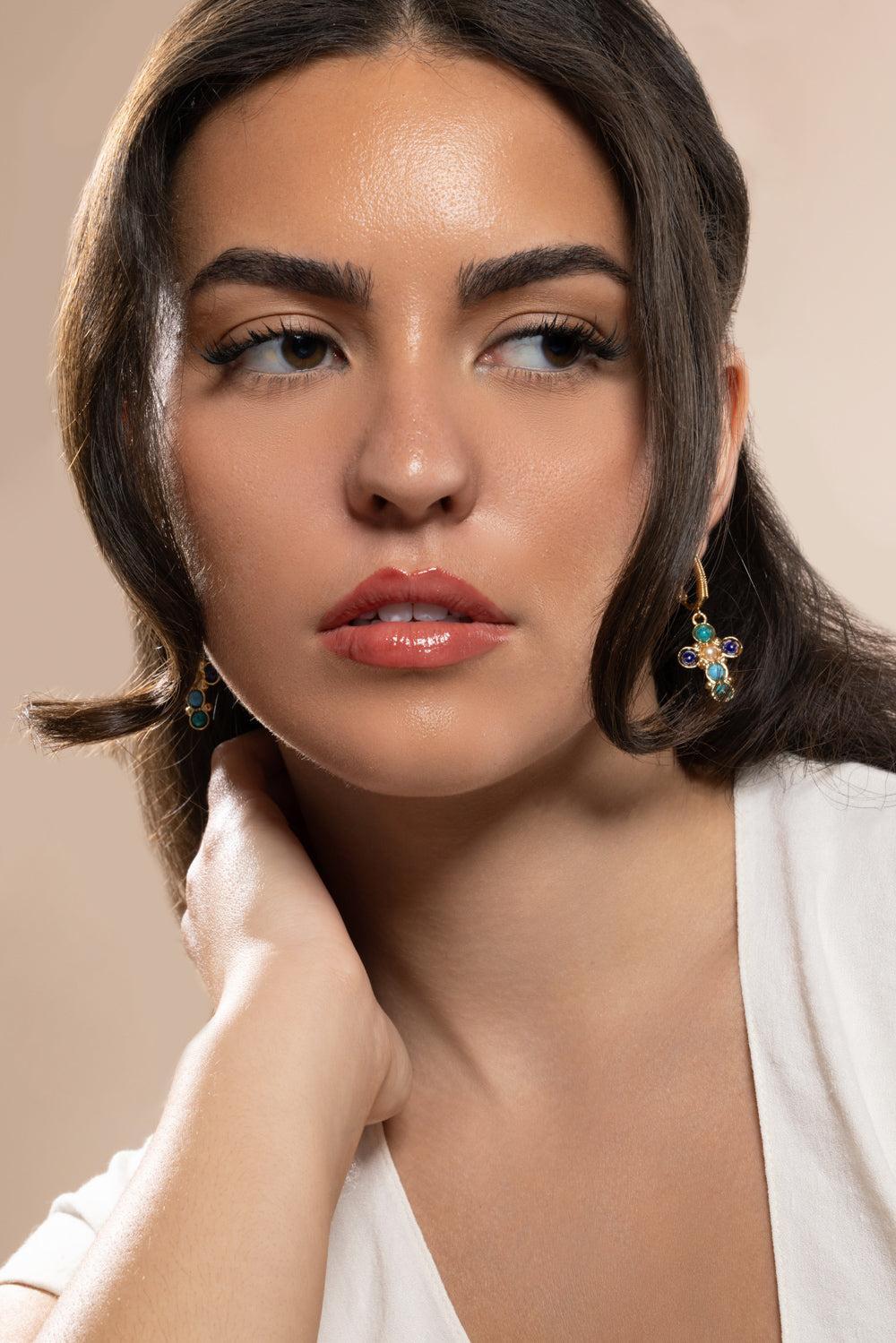 Turquoise Lapis Tao Cruzita Earrings - Image 3