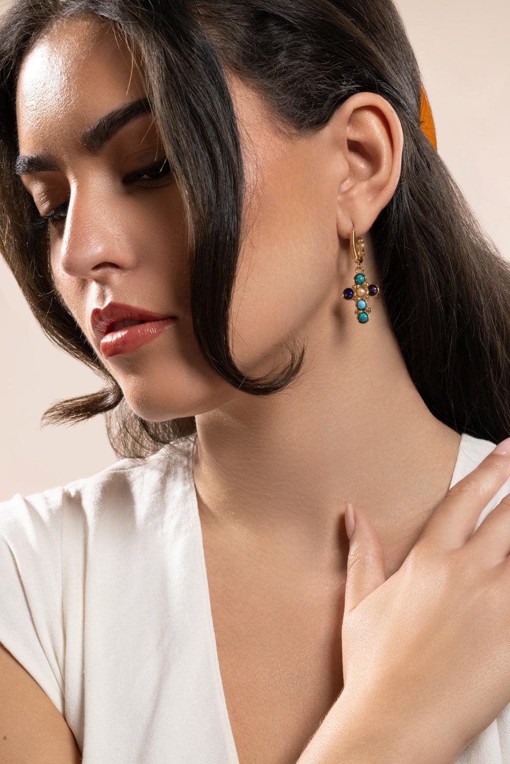Turquoise Lapis Tao Cruzita Earrings - Image 4