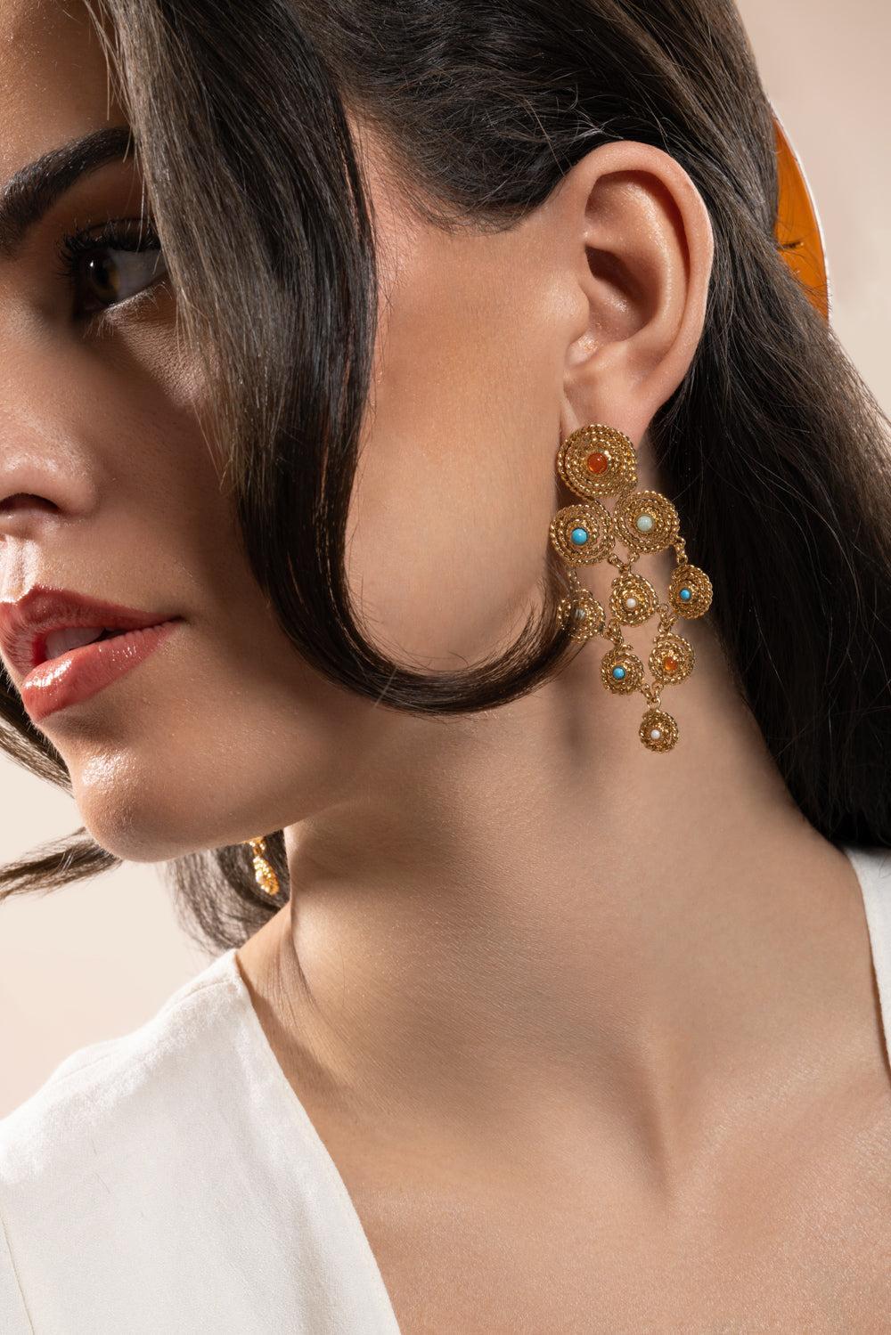Turquoise Pearl Carnelian Mistral Earrings - Image 2