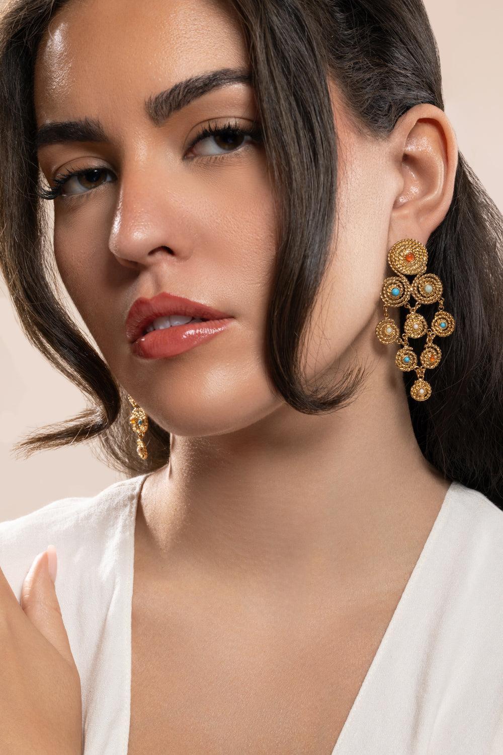 Turquoise Pearl Carnelian Mistral Earrings - Image 3
