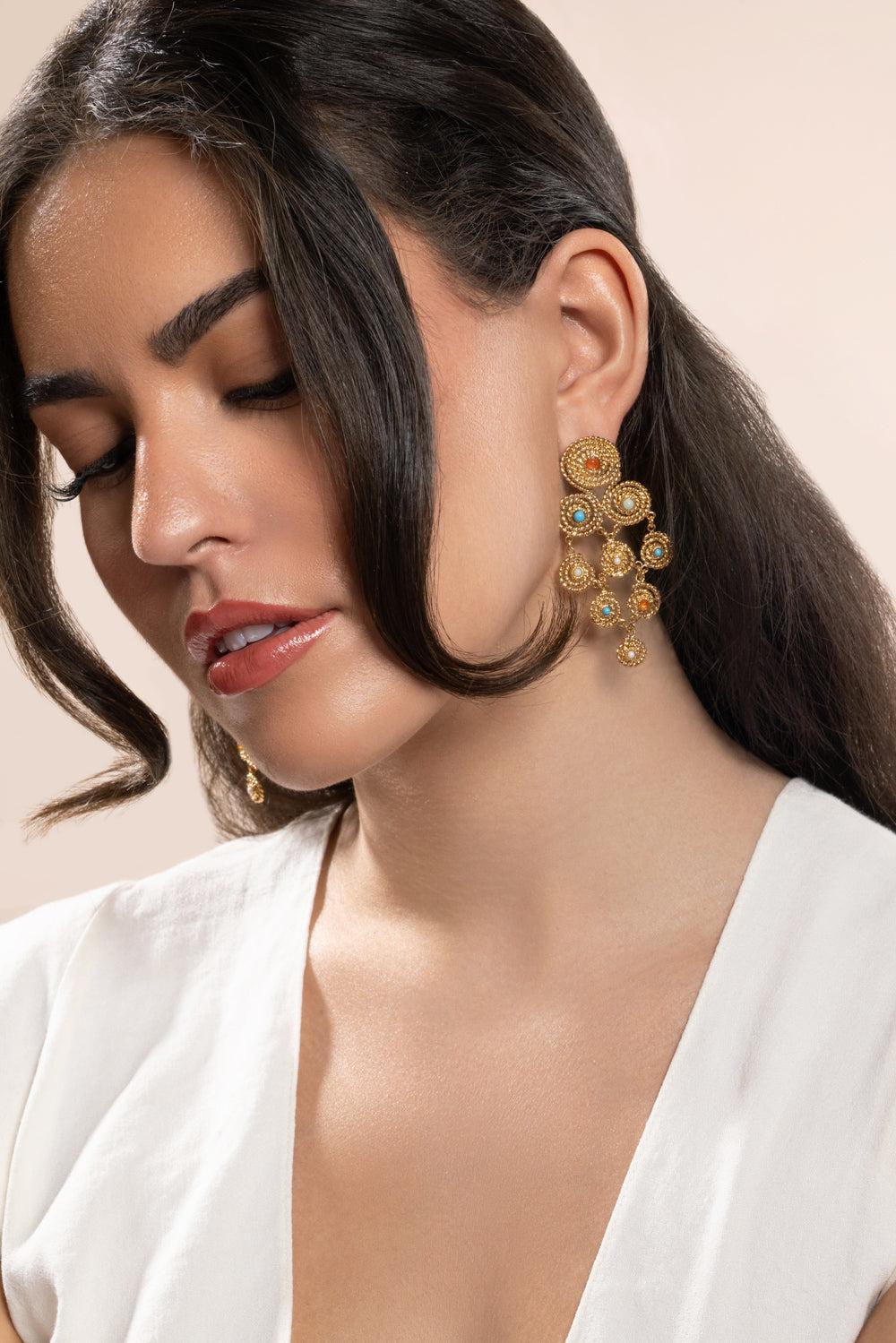 Turquoise Pearl Carnelian Mistral Earrings - Image 4