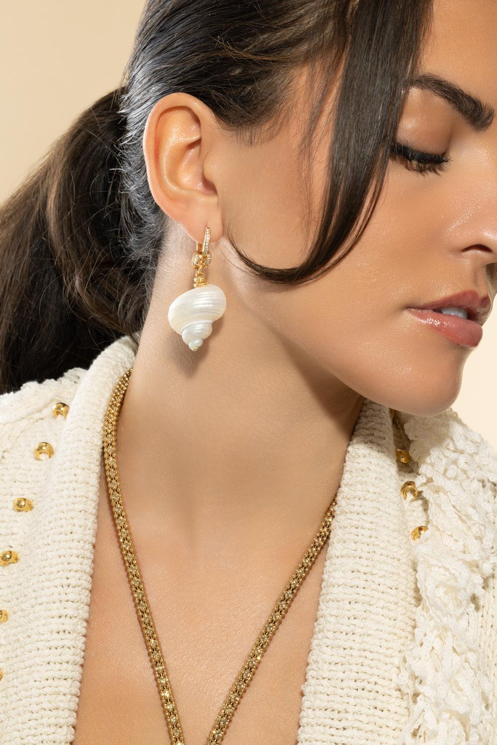 White Pearl Shell Earrings - Image 2