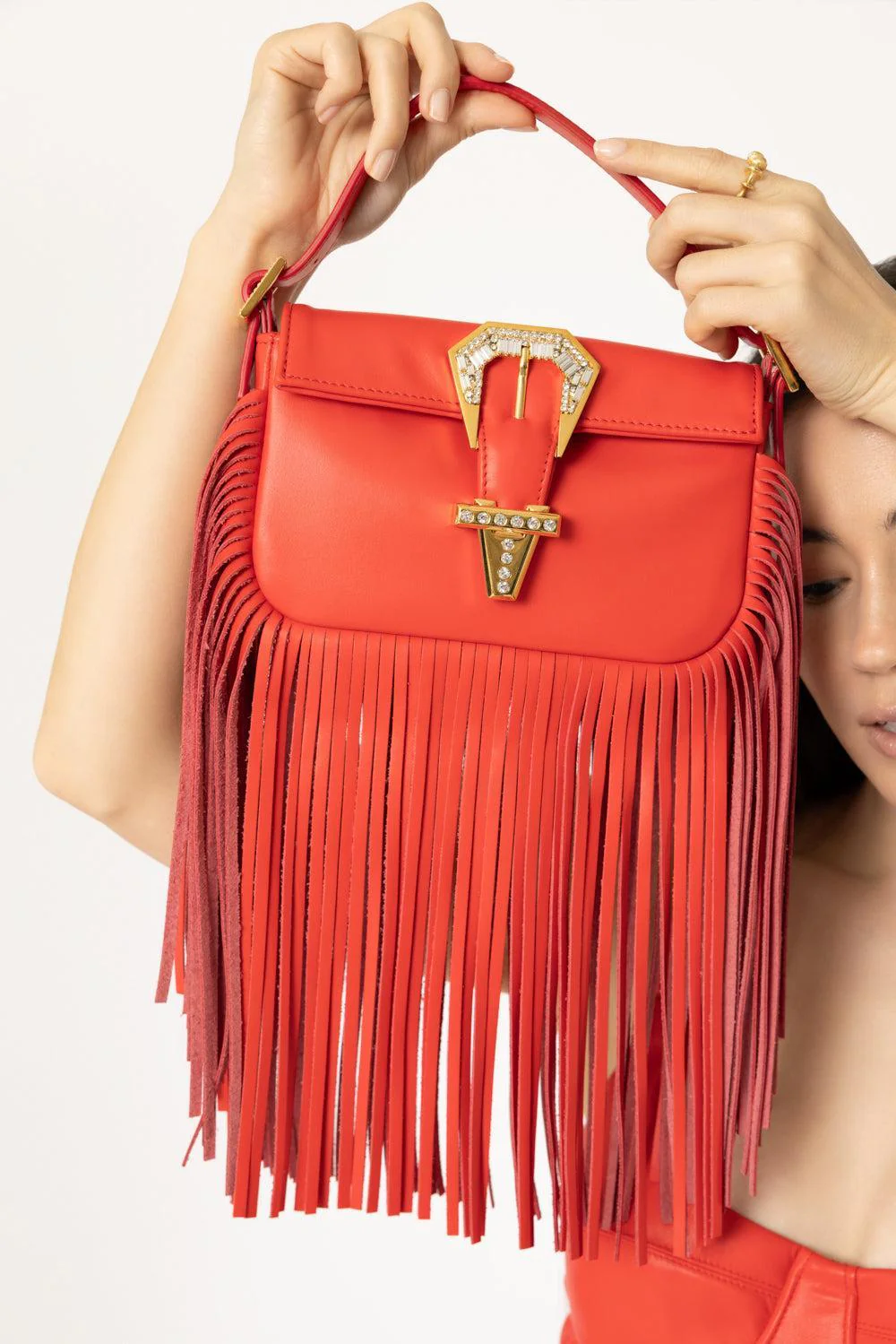 Mini Fringe Habibi Bag - Papaya - Image 3