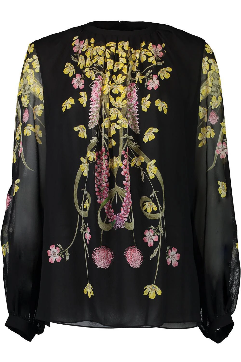 Long Sleeve Printed Blouse - Black Multi