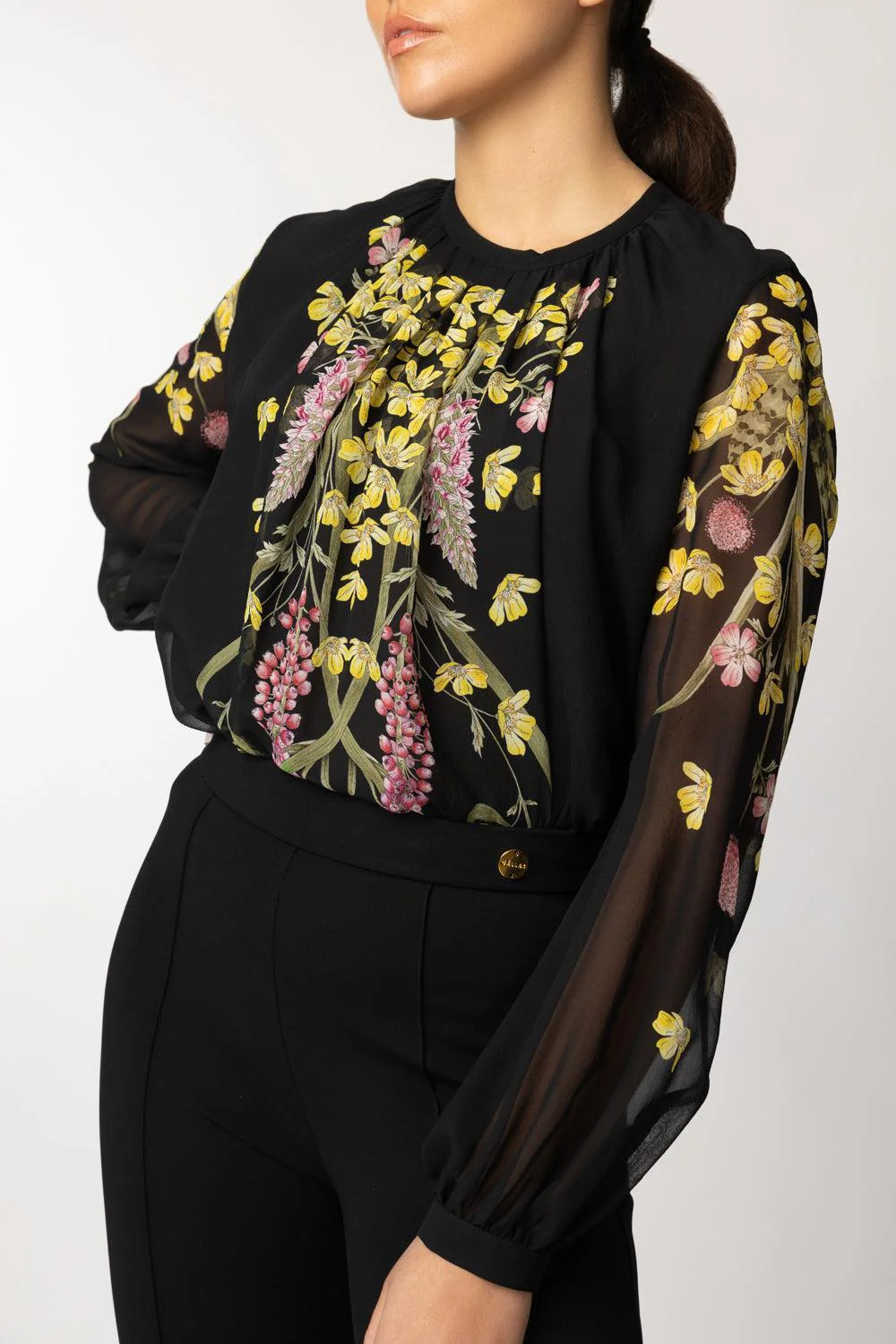 Long Sleeve Printed Blouse - Black Multi - Image 3