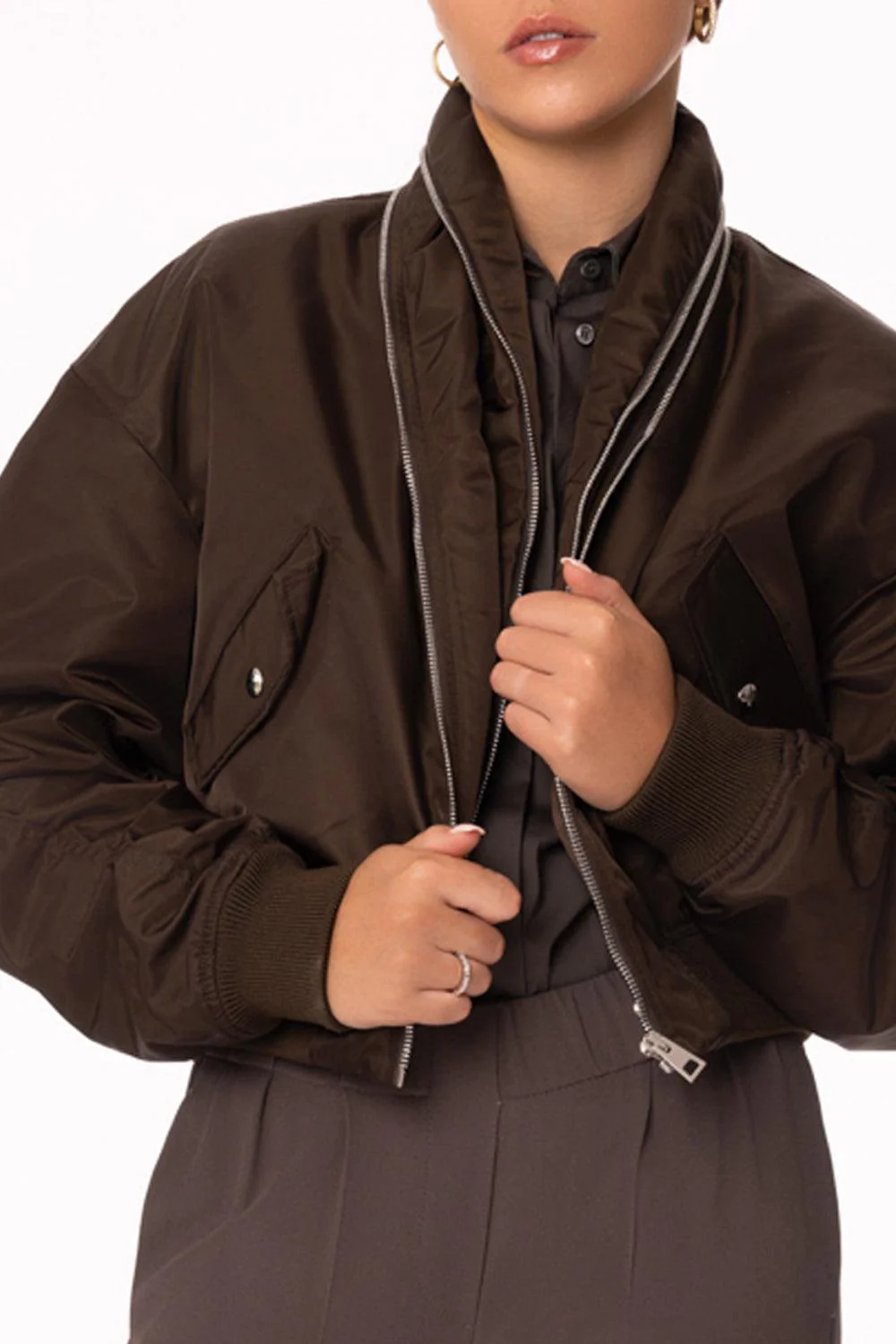 Zipped Shawl Collar Bomber Jacket - Image 2