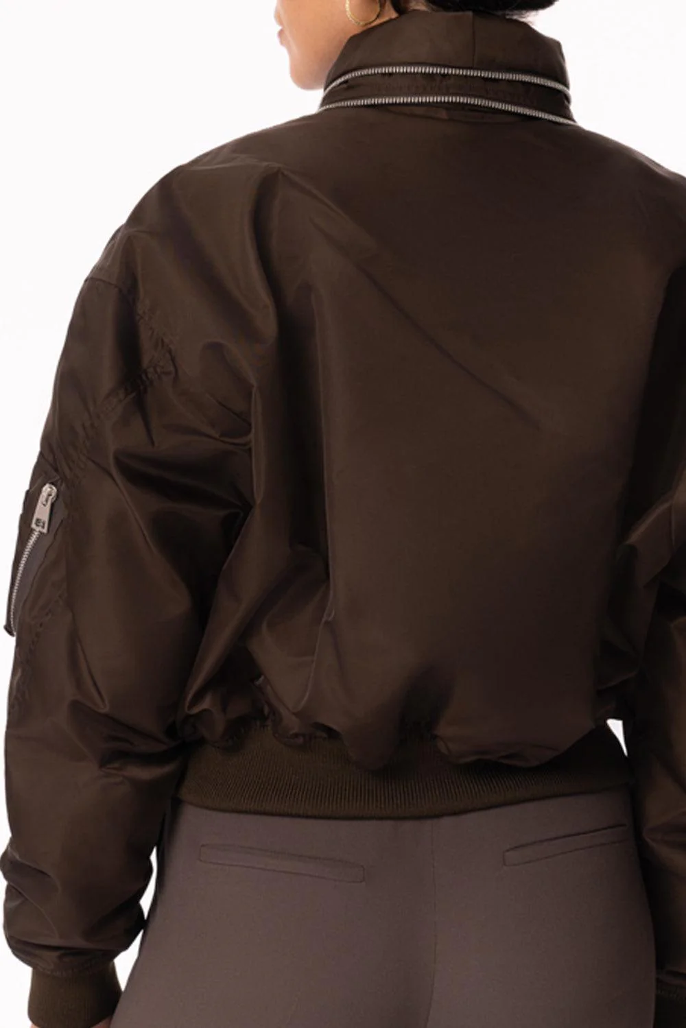 Zipped Shawl Collar Bomber Jacket - Image 4