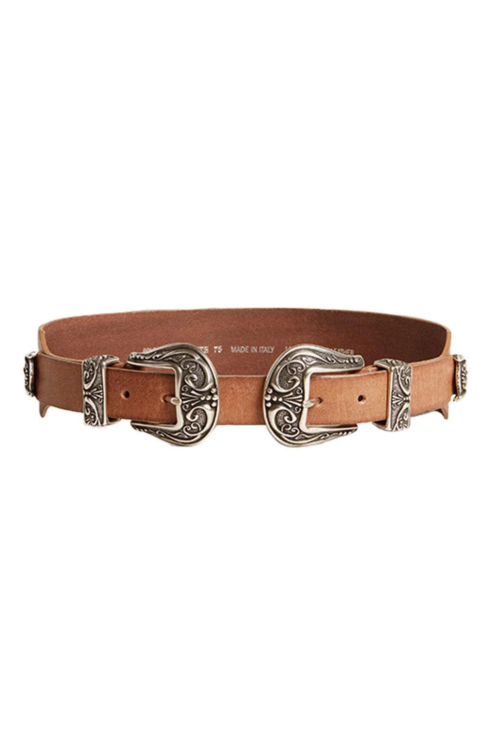 Double Buckle Washed Leather Belt - Sand