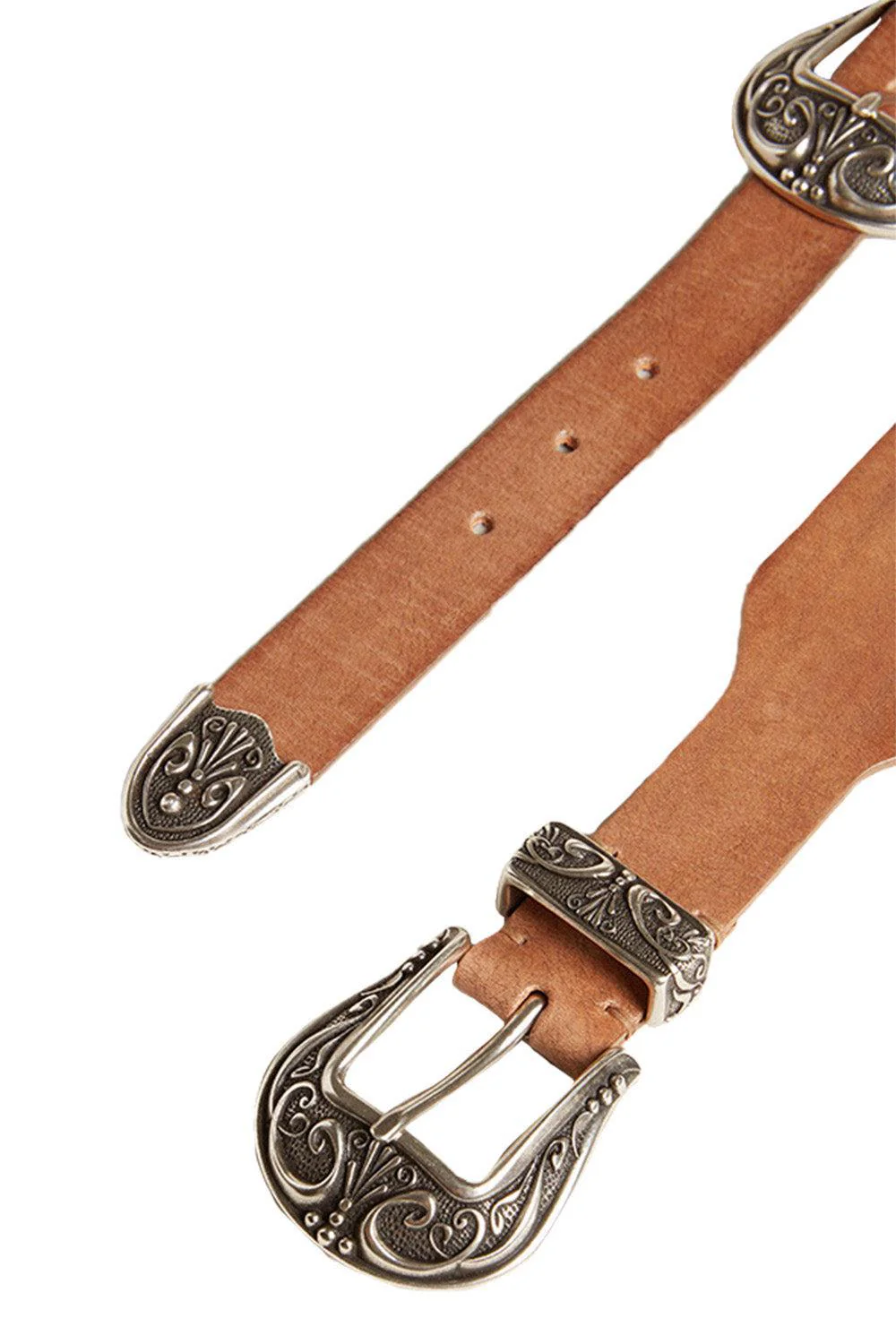 Double Buckle Washed Leather Belt - Sand - Image 3