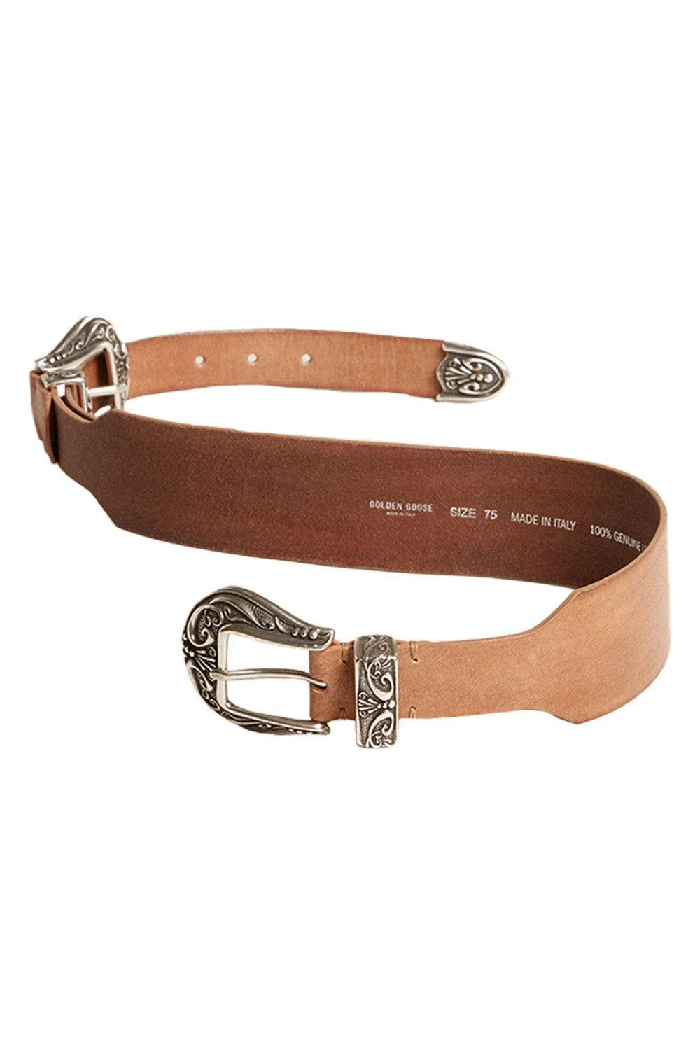 Double Buckle Washed Leather Belt - Sand - Image 4