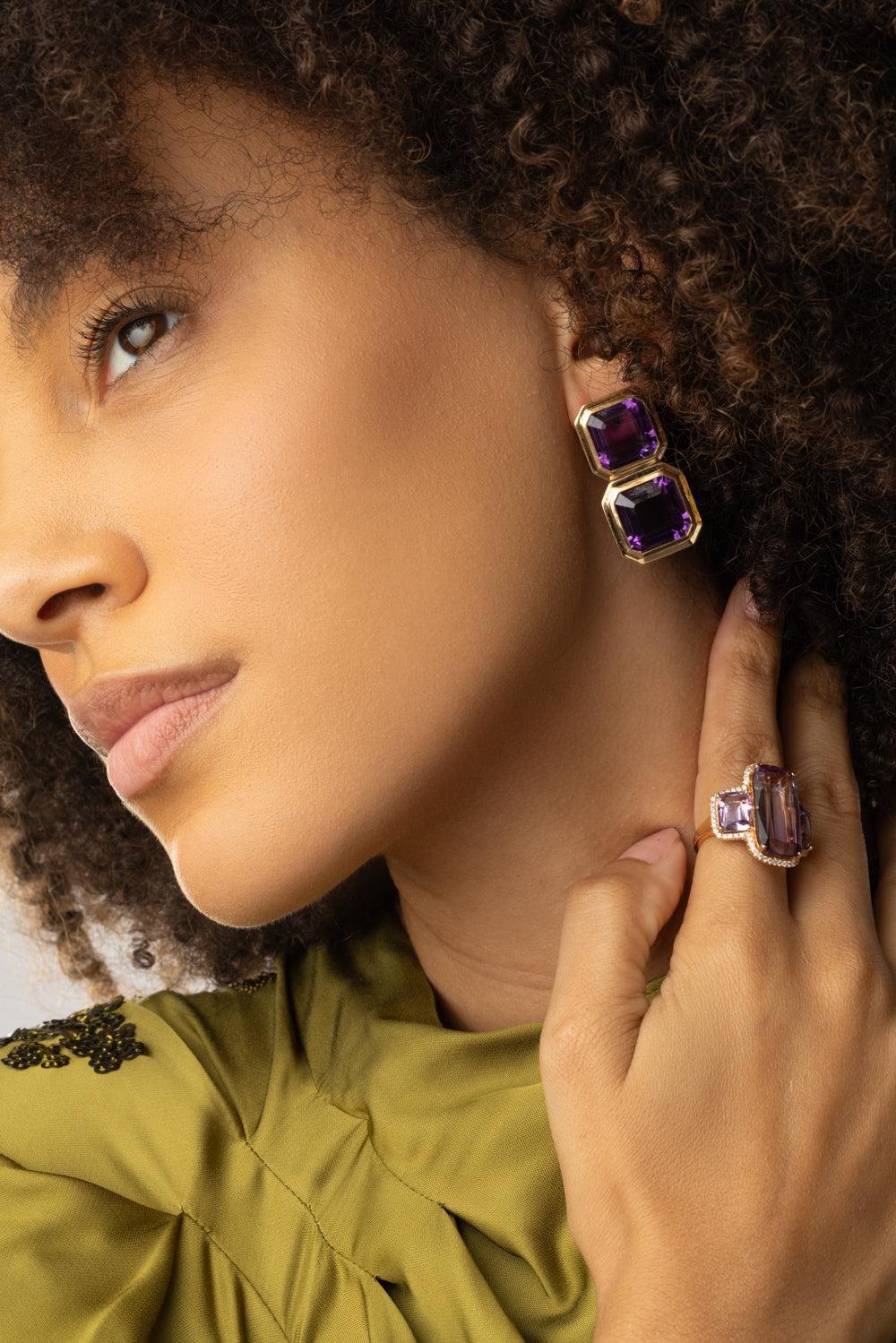 Amethyst Two Row Manhattan Earrings - Image 3