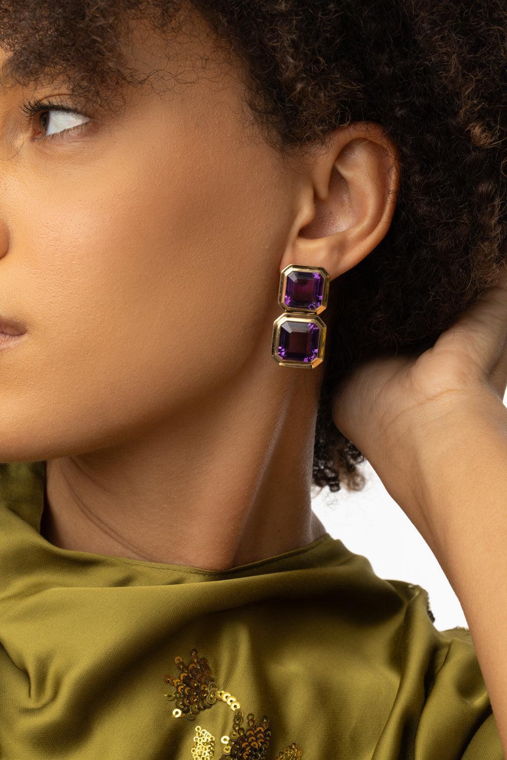 Amethyst Two Row Manhattan Earrings - Image 4
