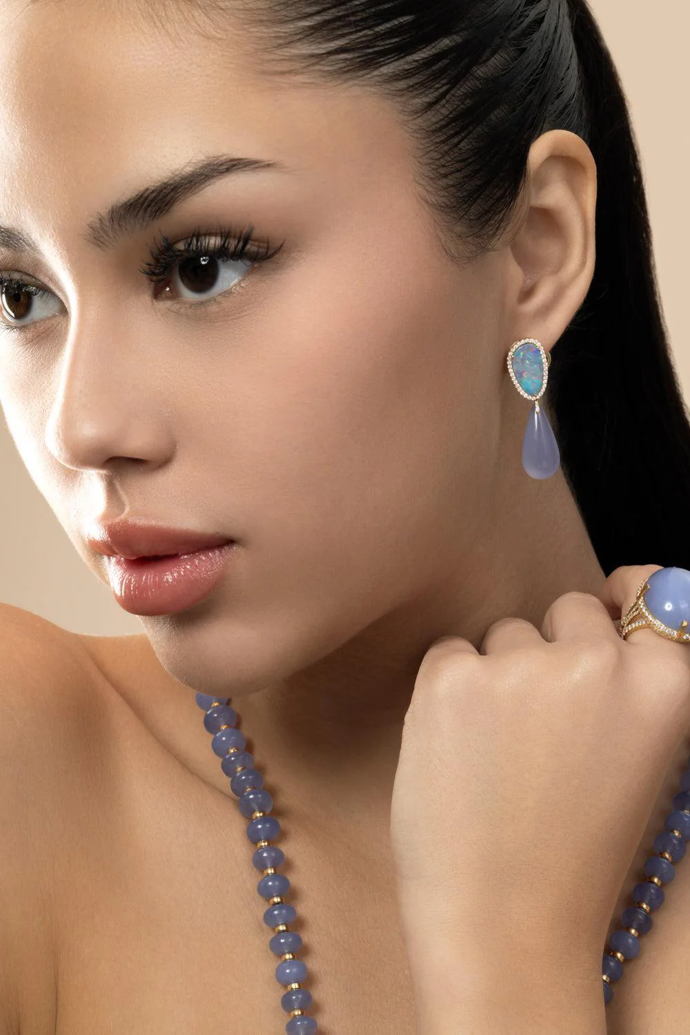 Australian Opal Blue Chalcedony G-One Drop Earrings - Image 2