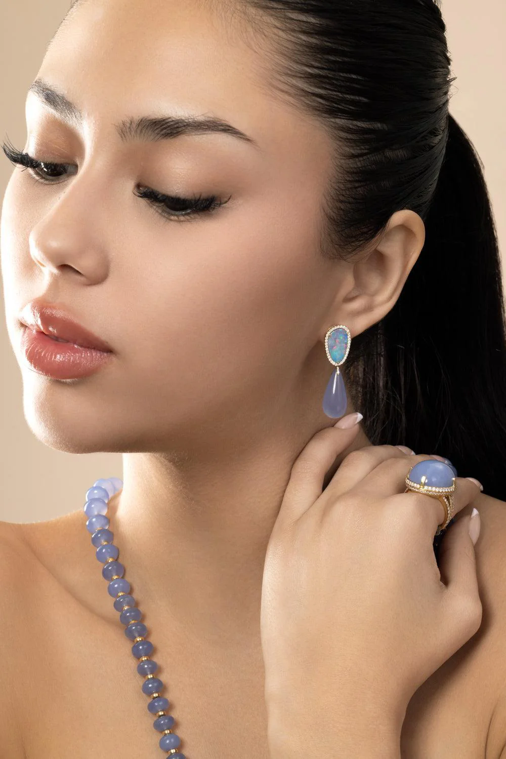 Australian Opal Blue Chalcedony G-One Drop Earrings - Image 3