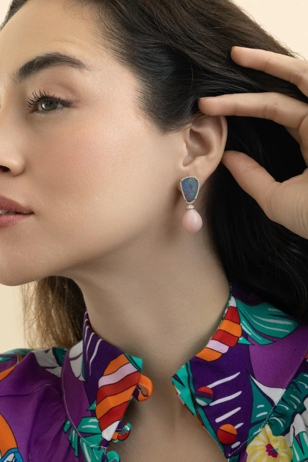 Blue Pink Opal G-One Drop Earrings - Image 3