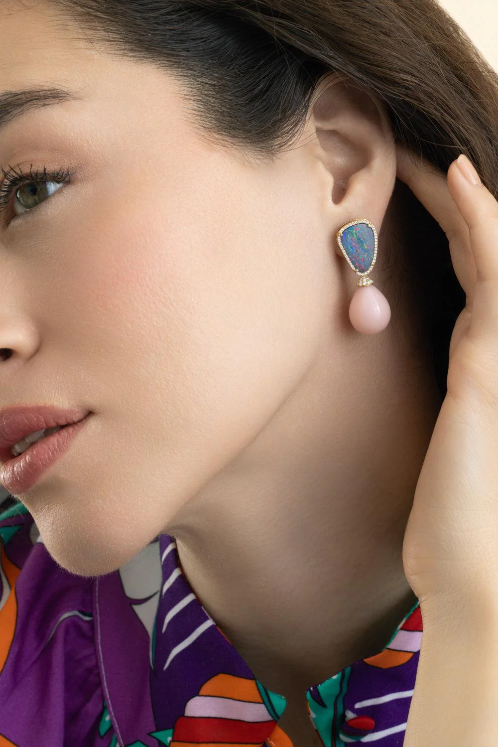 Blue Pink Opal G-One Drop Earrings - Image 4