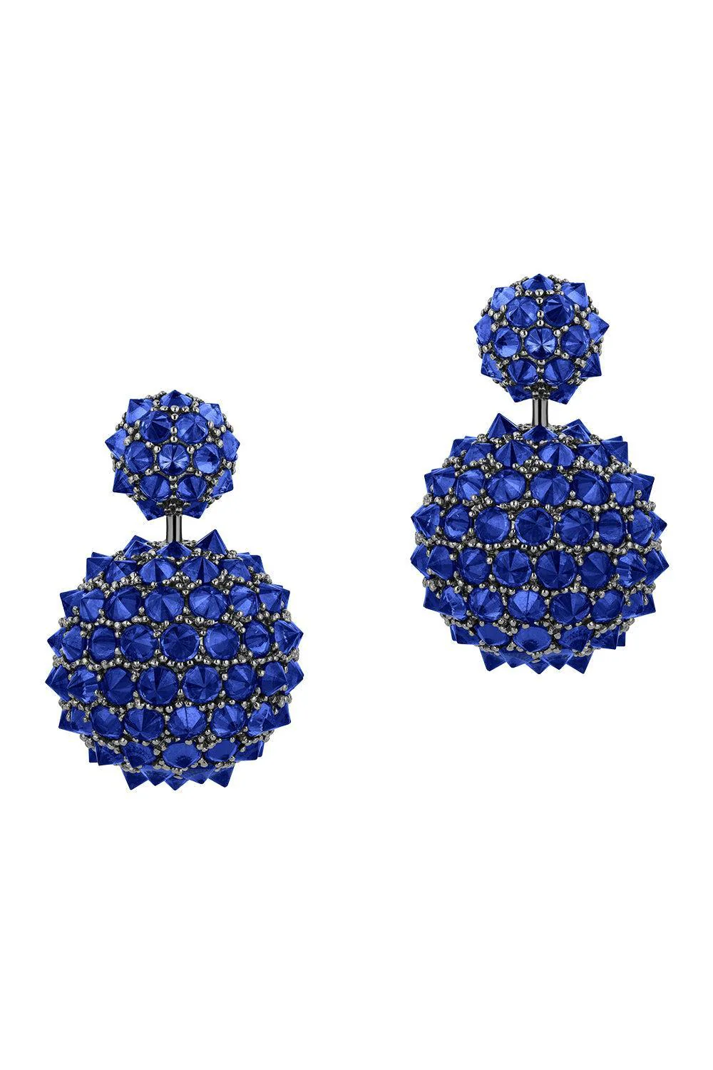 Blue Sapphire Double Ball Drop Earrings