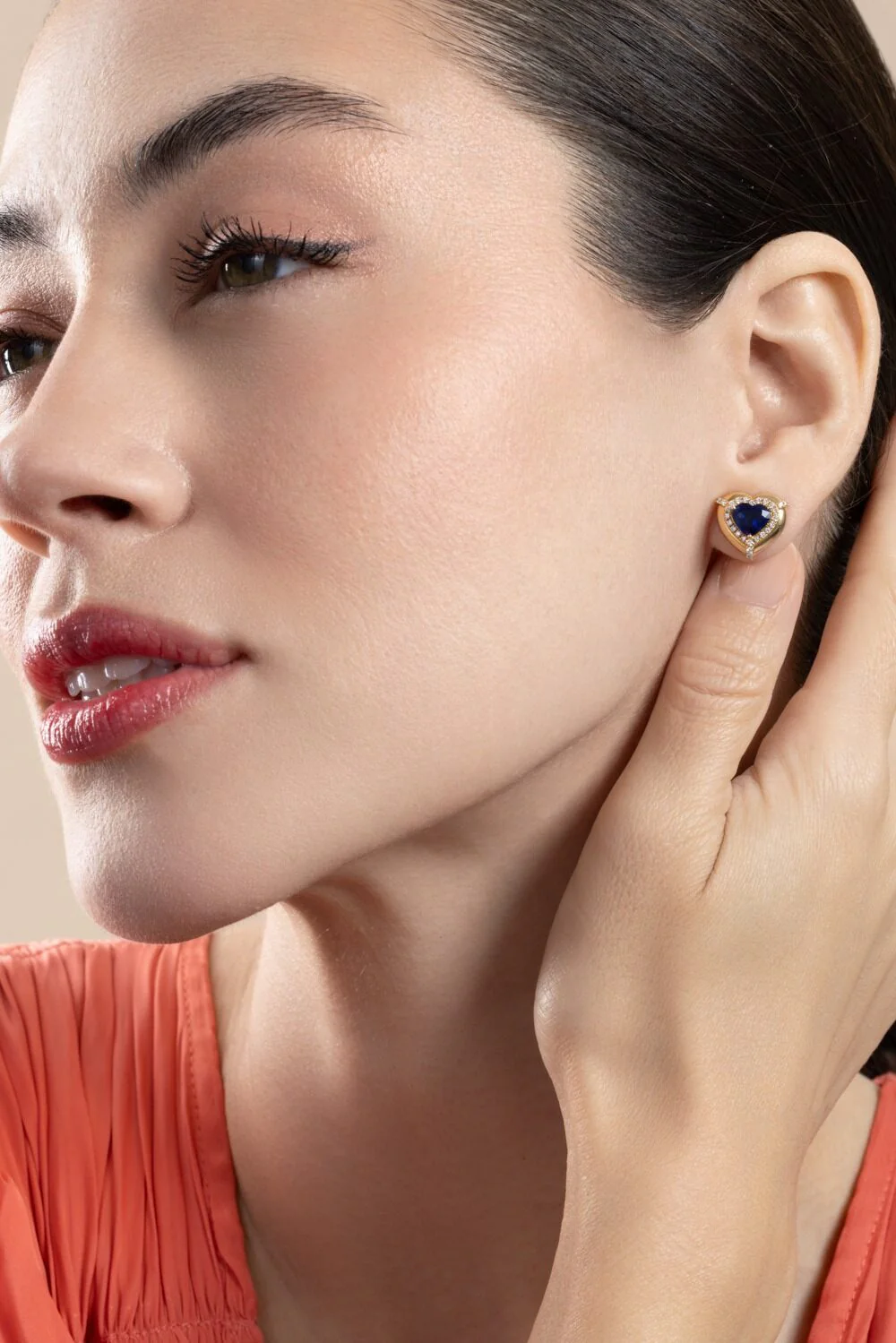 Blue Sapphire Heart Medallion G-One Stud Earrings - Image 2
