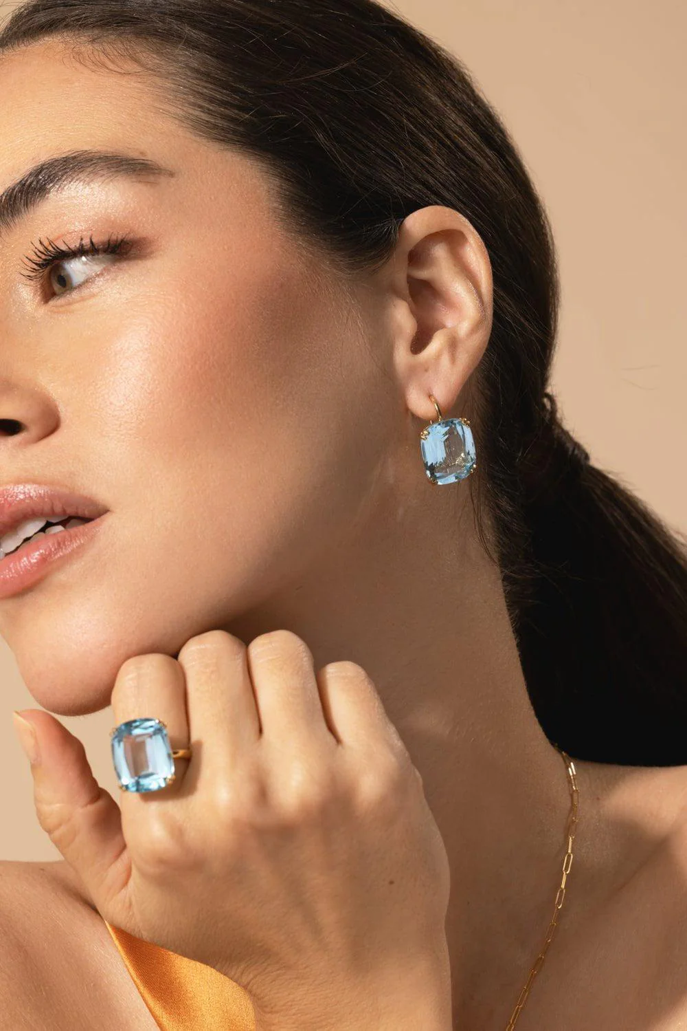 Blue Topaz Cushion Earrings - Image 2
