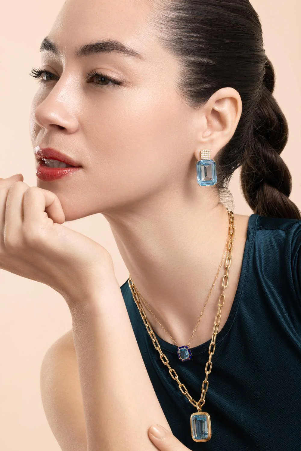 Blue Topaz Cushion Gossip Earrings - Image 2