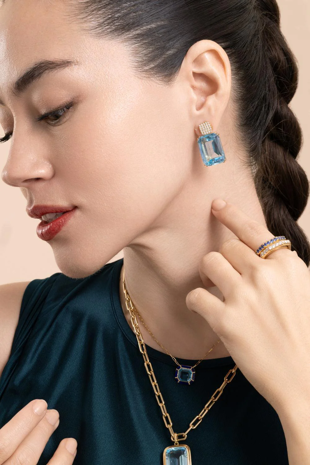 Blue Topaz Cushion Gossip Earrings - Image 3