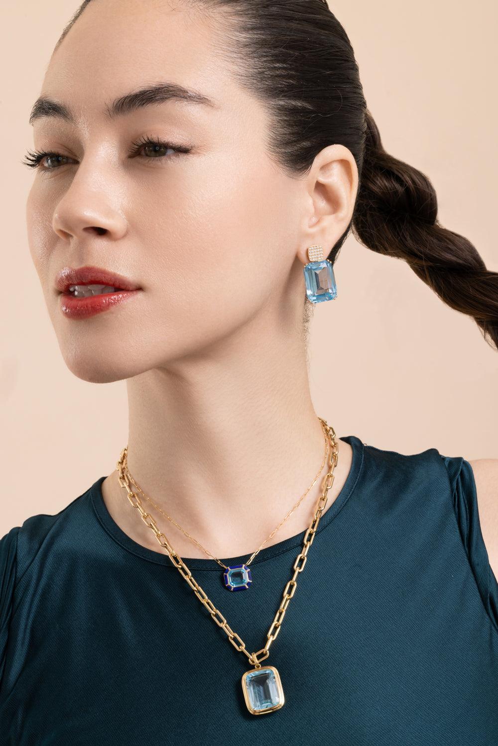 Blue Topaz Cushion Gossip Earrings - Image 4