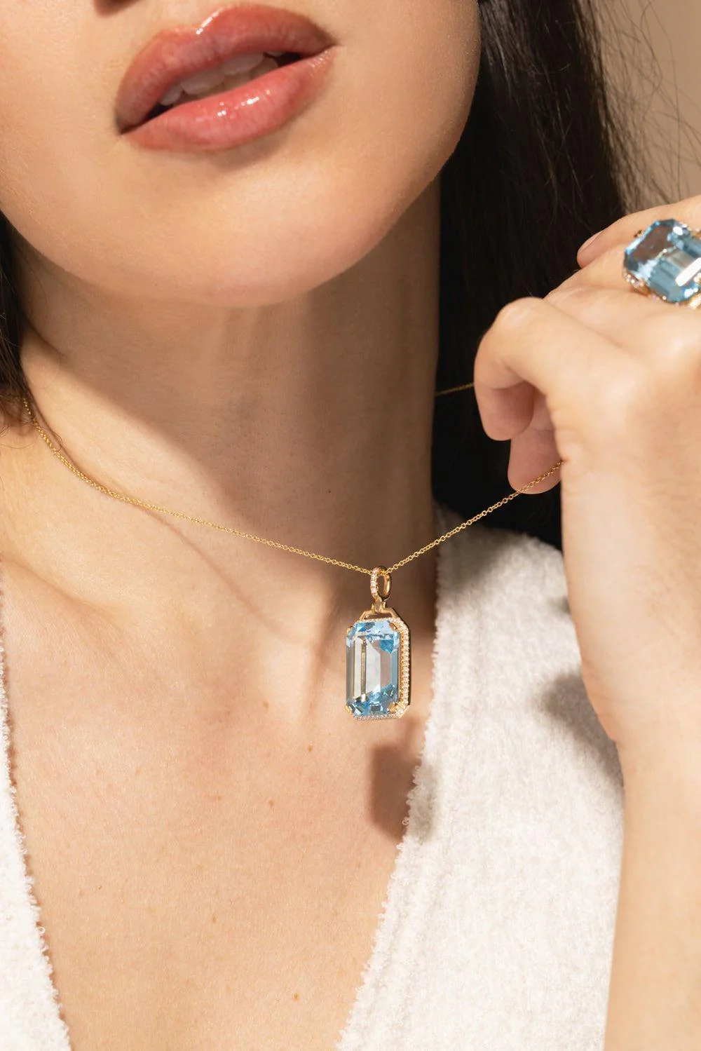 Blue Topaz Diamond Pendant Necklace - Image 2