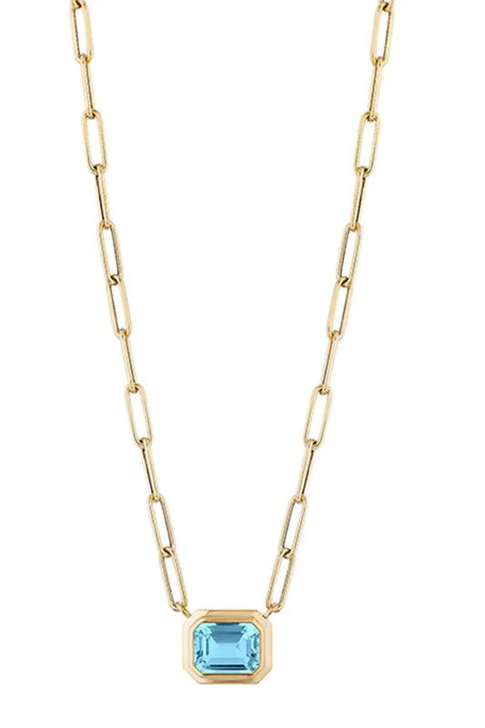 Blue Topaz East West Pendant Necklace