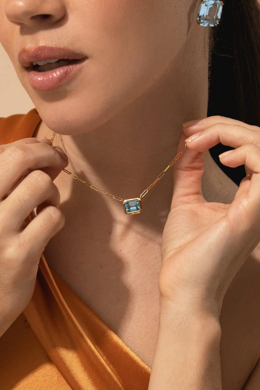 Blue Topaz East West Pendant Necklace - Image 2
