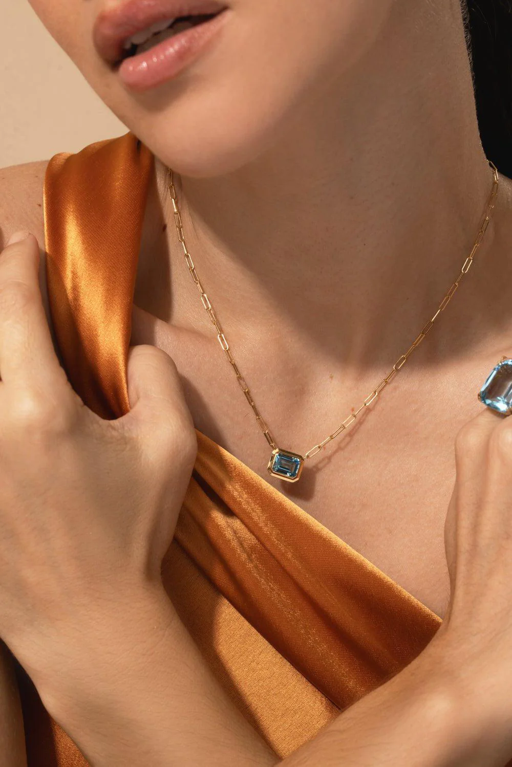 Blue Topaz East West Pendant Necklace - Image 4