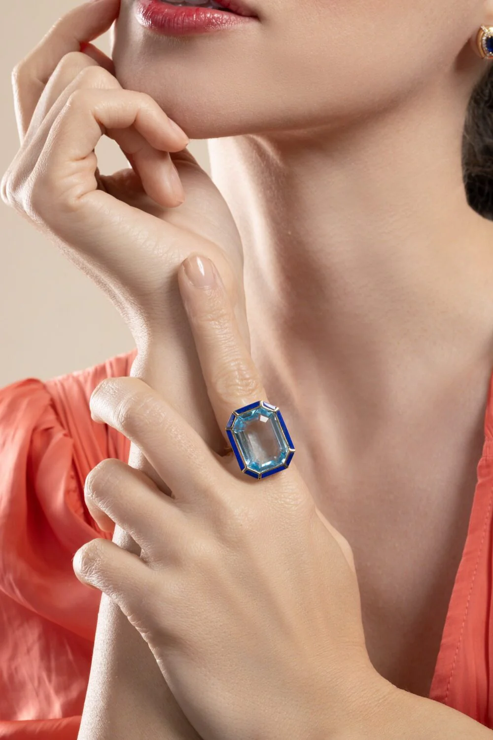 Blue Topaz Lapis Melange Ring - Image 2