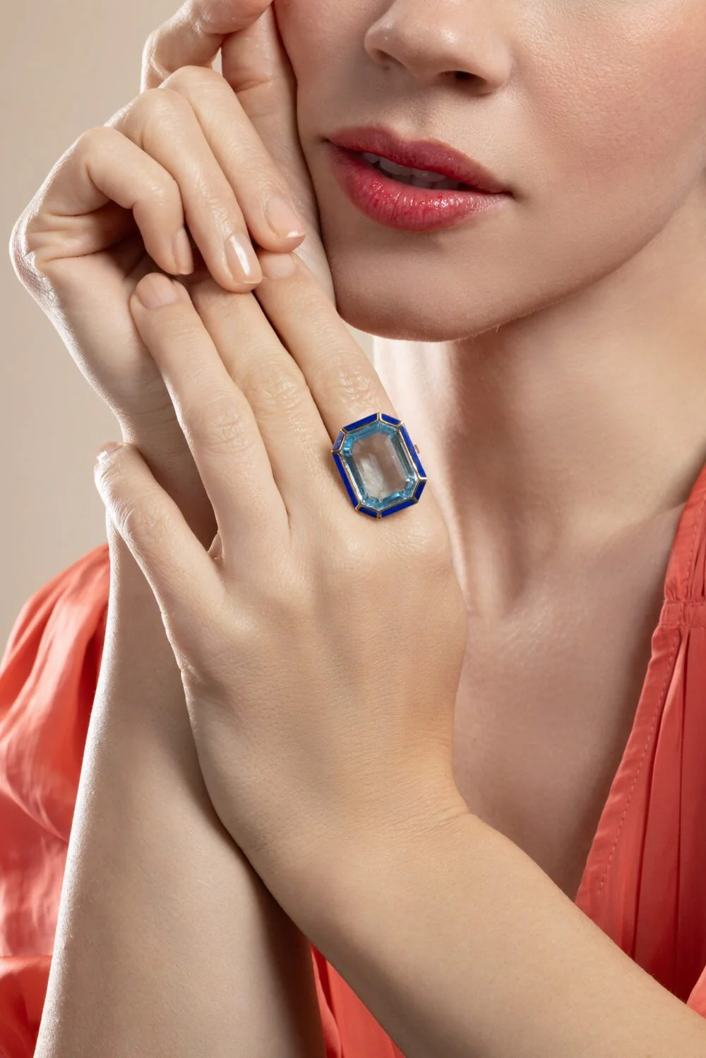 Blue Topaz Lapis Melange Ring - Image 3