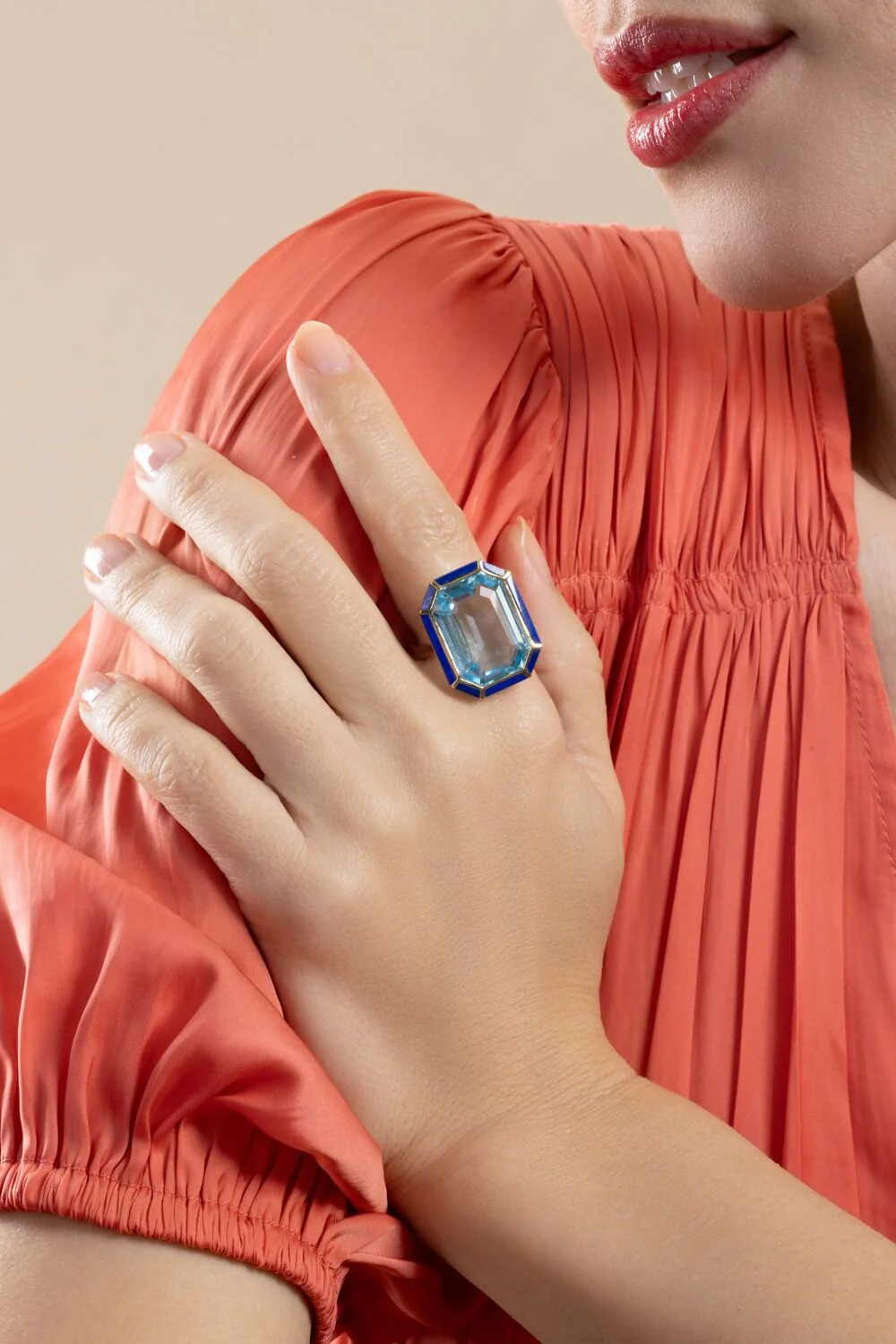 Blue Topaz Lapis Melange Ring - Image 4