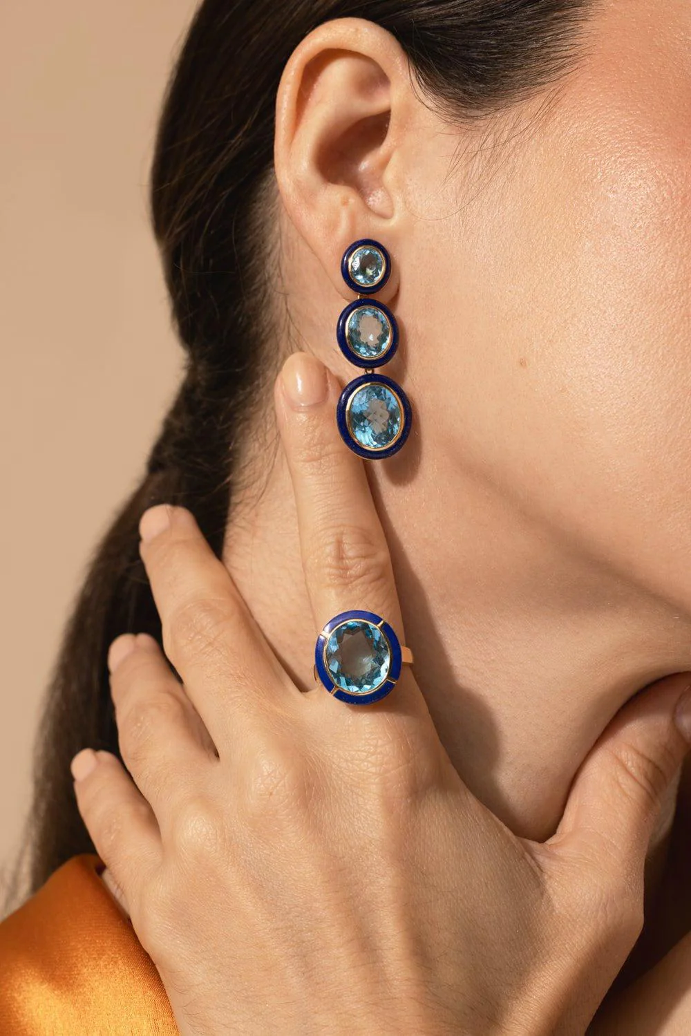 Blue Topaz Lapis Oval Ring - Image 3