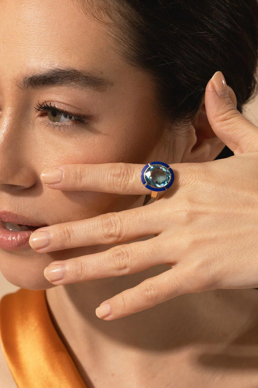 Blue Topaz Lapis Oval Ring - Image 4