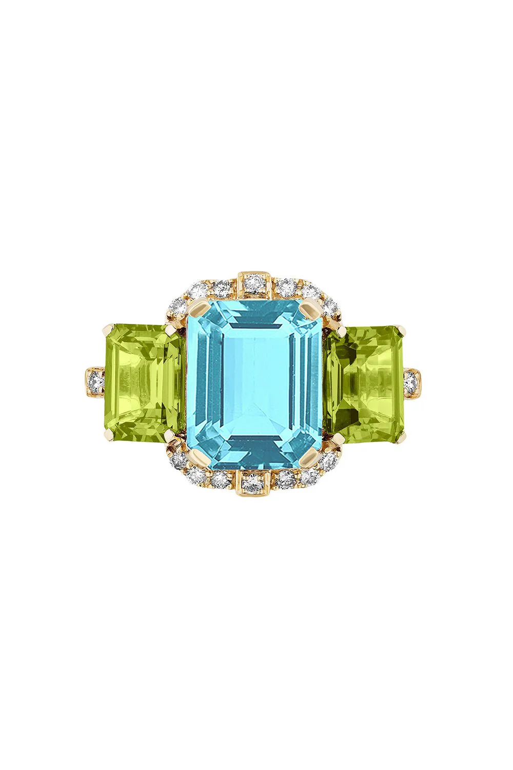 Blue Topaz Peridot Three Stone Gossip Ring
