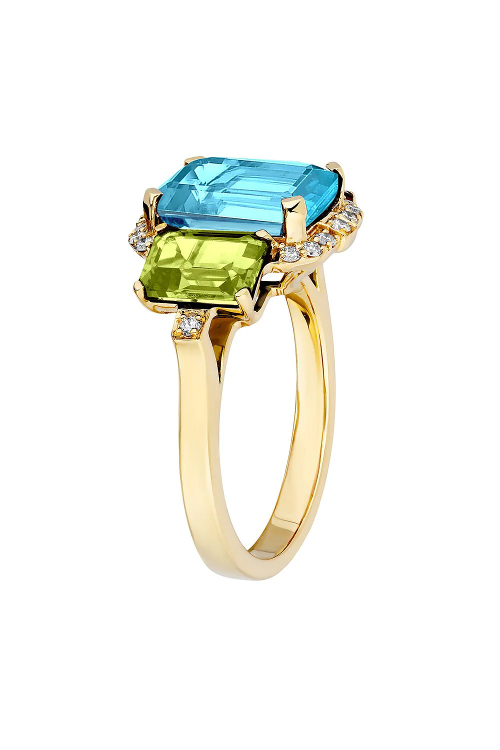 Blue Topaz Peridot Three Stone Gossip Ring - Image 2