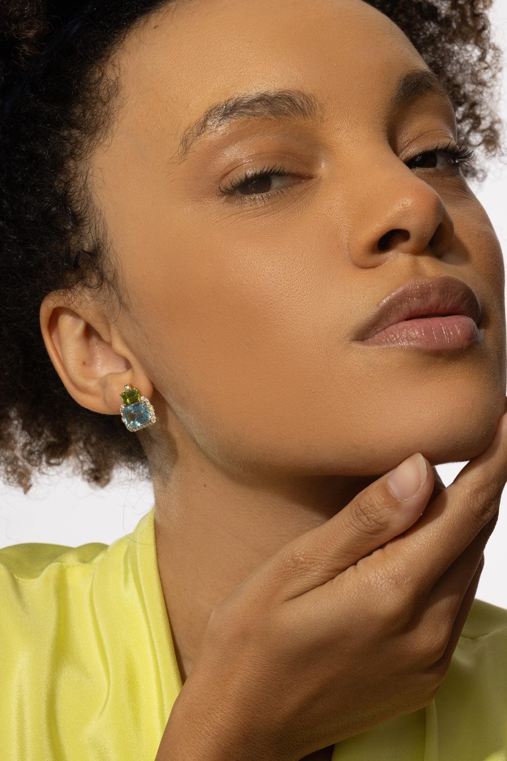 Blue topaz Peridot Two Drop Gossip Earrings - Image 2