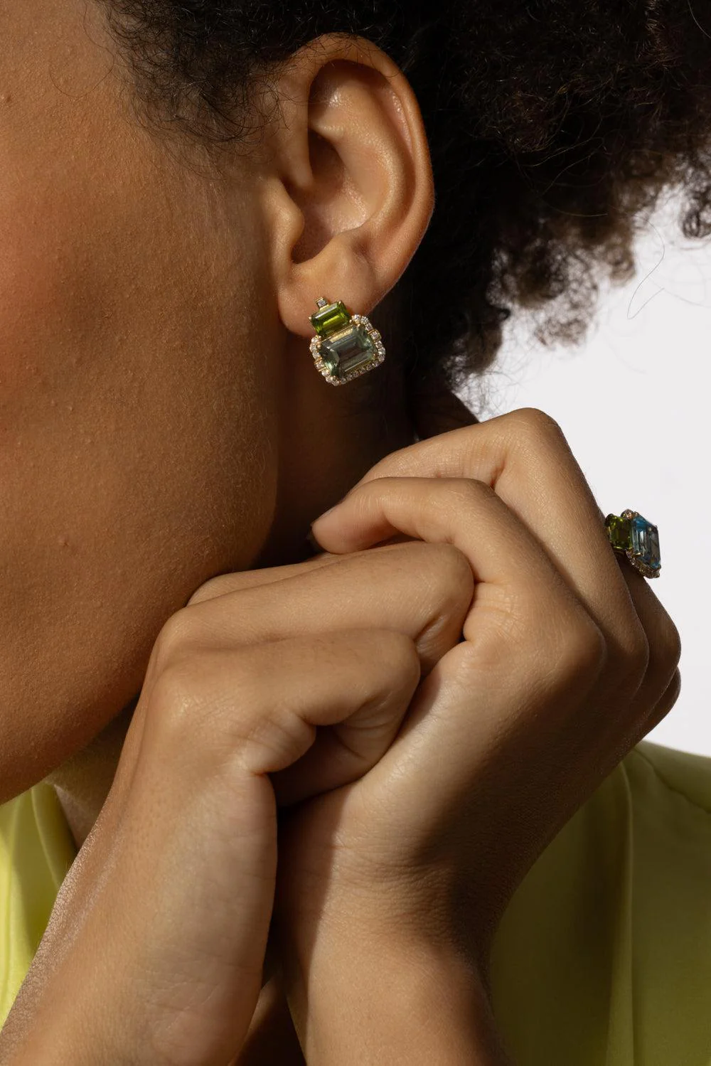 Blue topaz Peridot Two Drop Gossip Earrings - Image 3