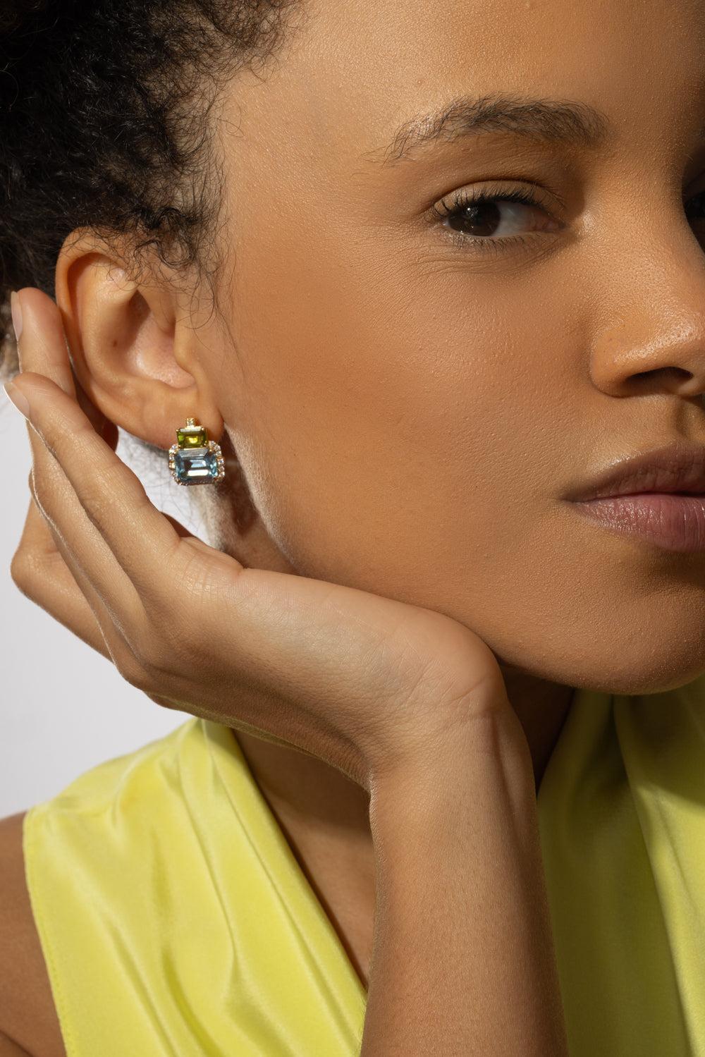 Blue topaz Peridot Two Drop Gossip Earrings - Image 4