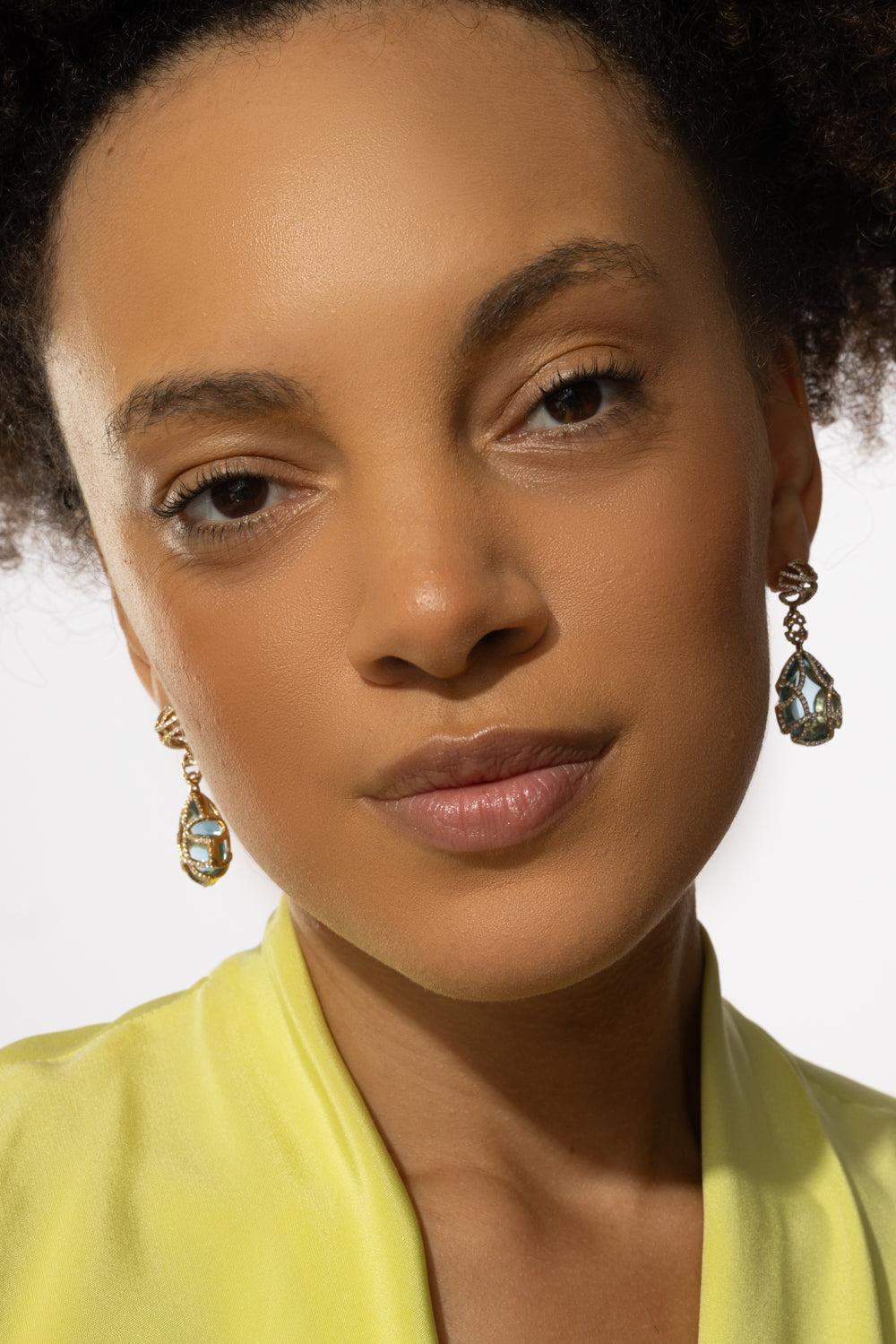 Blue Topaz Teardrop Cage Freedom Earrings - Image 3