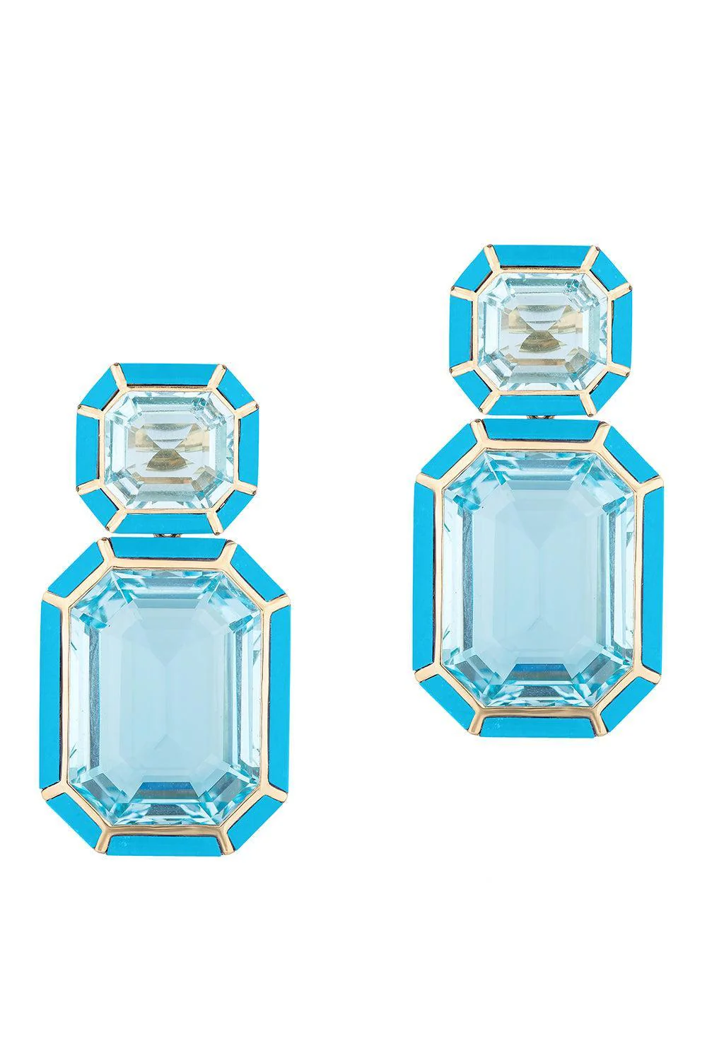 Blue Topaz Turquoise Double Drop Inlay Melange Earrings