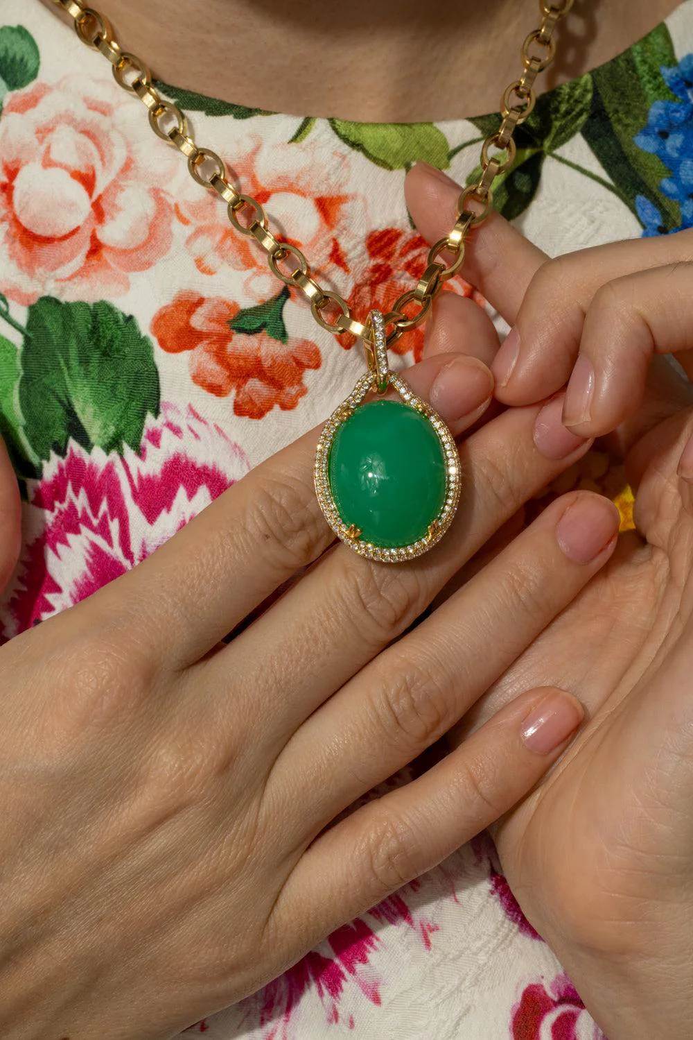 Chrysoprase Diamond Pendant Necklace - Image 3