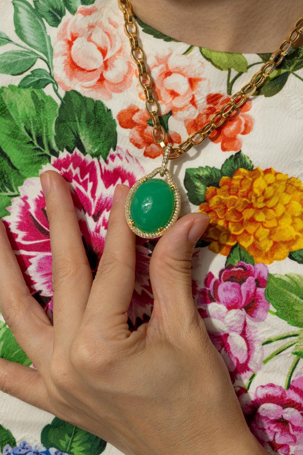 Chrysoprase Diamond Pendant Necklace - Image 4