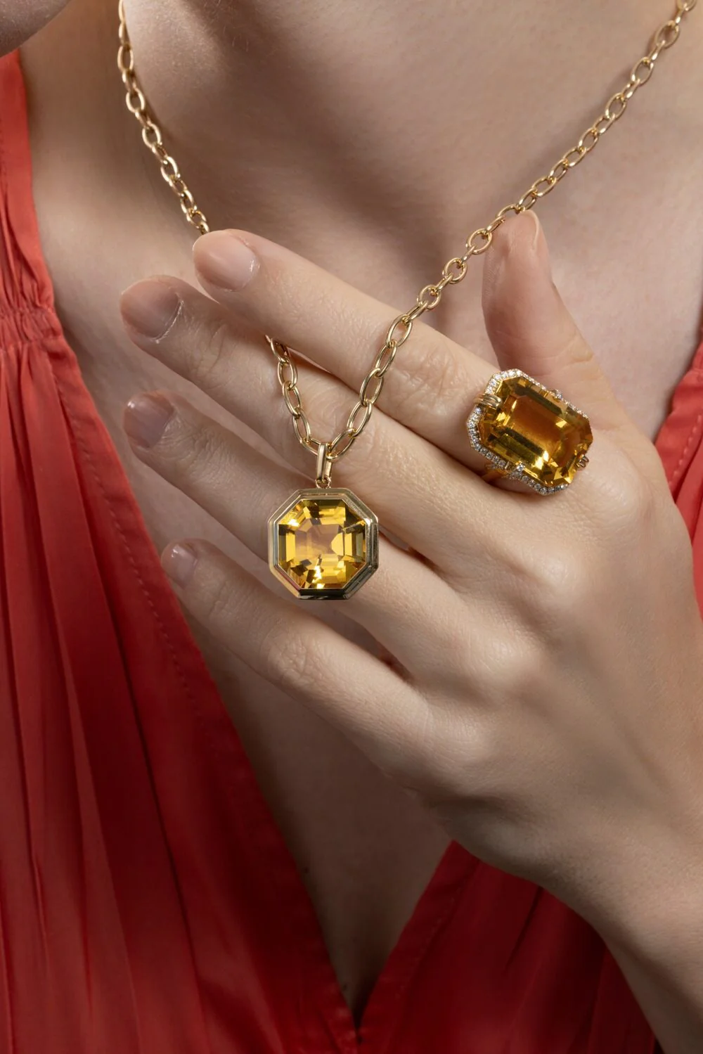 Citrine Asscher Manhattan Pendant Necklace - Image 4