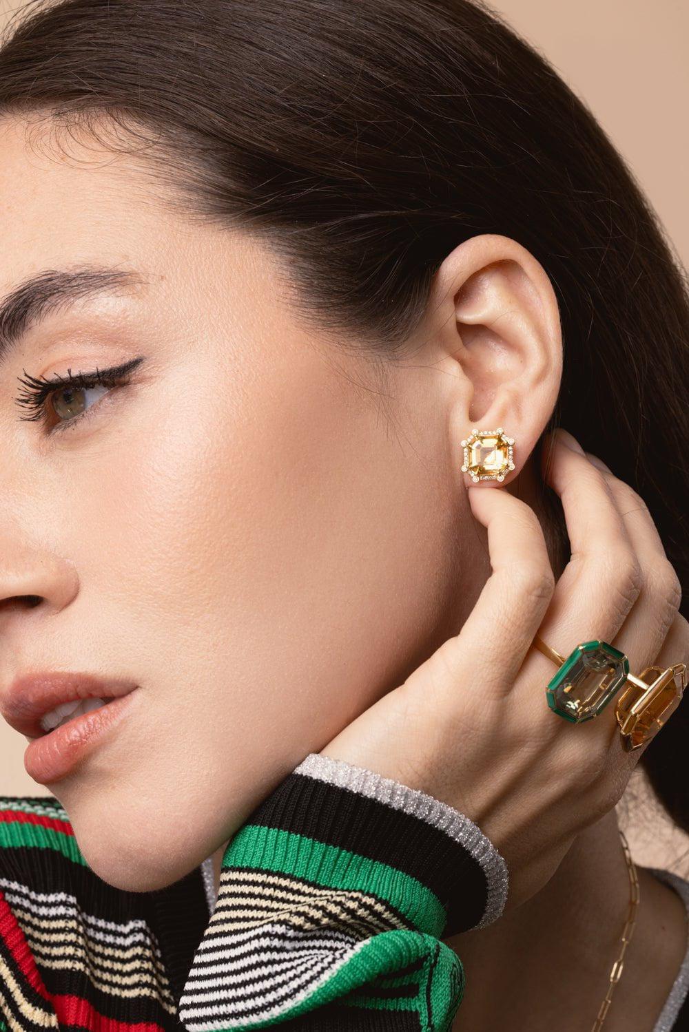 Citrine Diamond Stud Earrings - Image 2