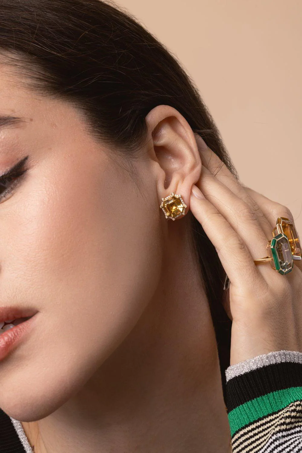 Citrine Diamond Stud Earrings - Image 3