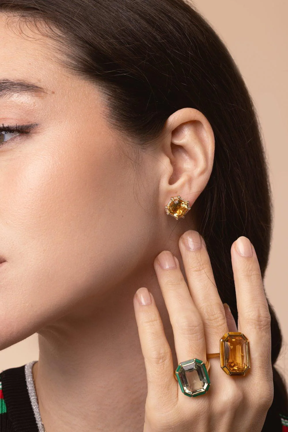 Citrine Diamond Stud Earrings - Image 4